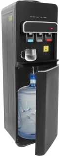 Vloerstaande waterdispenser met flessenwaterkoeler – drie uitgangen – zwart