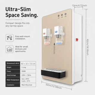 Waterdispenser wandmontage desktop champagne goud
