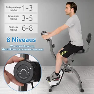 Hometrainer met Rugleuning en Hartslagsensoren - Opklapbare Fitnessbike voor Thuis