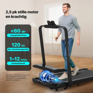 Opvouwbare 3-in-1 Loopband onder Bureau met Helling, 12 km/u en Draagbare Ontwerp voor Thuisgebruik