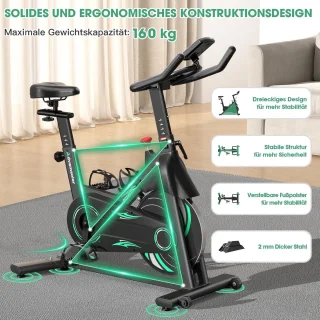 Hometrainer voor Thuis met Bluetooth en LCD-Display - Comfortabele Spinfiets met Magneetweerstand