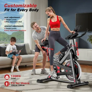 Hometrainers - Fitnessfiets voor binnenshuis met vliegwiel van 10 kg - LCD-scherm - Verstelbare stoel en armleuningen - Draagvermogen 120 kg