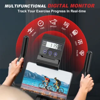 Hometrainers - Fitnessfiets voor binnenshuis met vliegwiel van 10 kg - LCD-scherm - Verstelbare stoel en armleuningen - Draagvermogen 120 kg