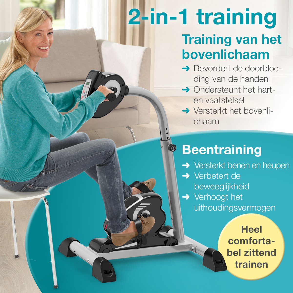 Wat vinden we goed aan de ELONEO 2in1 Arm- en Beentrainer Elektrisch Hometrainer