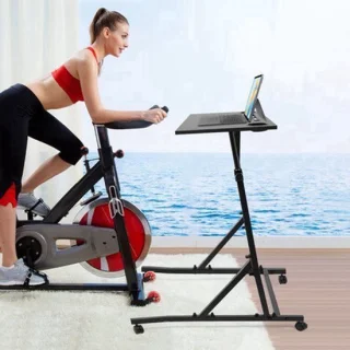 Fietstrainer bureau - Log Color - 61 x 74 x 90-118 cm - staal en ecologisch bord