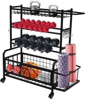 Fitness Organizer - Sportrek - Thuis trainen - Met wielen - 102.5 cm - Zwart