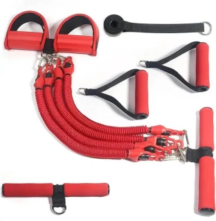 Fitness touw expander met pedaal, rood