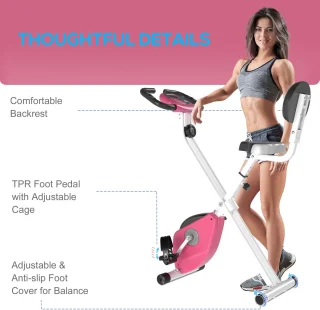 HOMCOM Fitnessbike 43B x 97T x 109H cm Rosa Weiß Stahl ABS Kunststoff