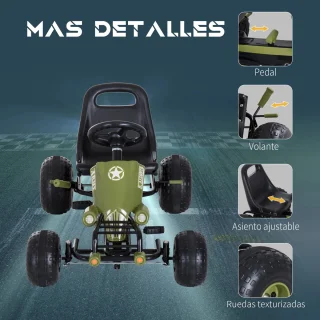 HOMCOM Go Kart para Niños con Asiento Ajustable y Freno de Mano