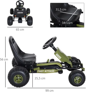HOMCOM Go Kart para Niños con Asiento Ajustable y Freno de Mano