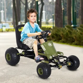 HOMCOM Go Kart para Niños con Asiento Ajustable y Freno de Mano