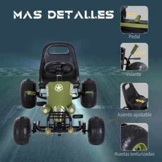 HOMCOM Go Kart para Niños con Asiento Ajustable y Freno de Mano