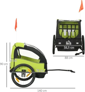Homcom Kinderfietsaanhangwagen 2-zitplaatsen
