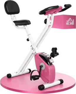 Hometrainer opvouwbaar indoor fitnessfiets, verstelbaar zadel, roze