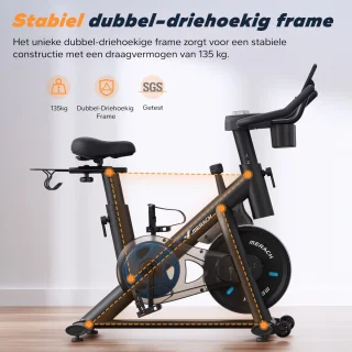 Hometrainer Spinningfiets Verstelbaar Zadel Stuur 135KG
