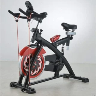 Hometrainer spinningfiets - zwart - batterij-aangedreven