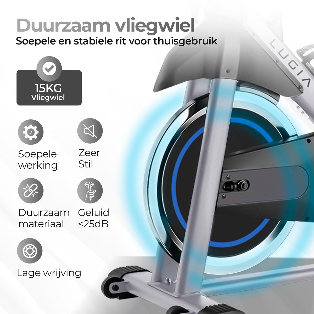 Wat vinden we goed aan de Lugia Hometrainer PRO Fitnessfiets 15 KG Vliegwiel