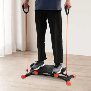 Mini hometrainer slide stepper - zwart en oranje - 77x32x17 cm - gelegeerd staal en ABS - voor thuis en kantoor
