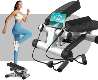 Mini stepper - fitnessapparaat voor thuistraining met weerstandsbanden - zilvergrijs