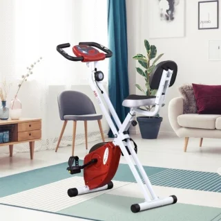 MODFU hometrainer met magnetische weerstand, opvouwbaar, rood wit