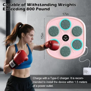 Muziek Boksen Machine - Slimme Bokstrainer - Thuis Fitness - Wandmontage Ontwerp - 46x46x43cm - Roze