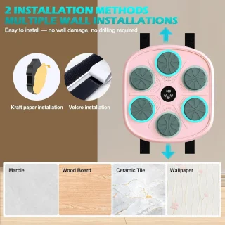 Muziek Boksen Machine - Slimme Bokstrainer - Thuis Fitness - Wandmontage Ontwerp - 46x46x43cm - Roze