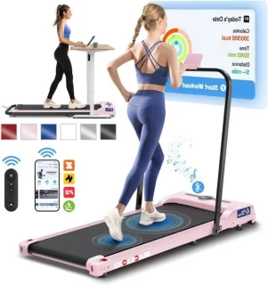 Opvouwbare loopband onder bureau roze