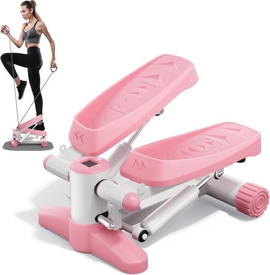Roze Mini Stepper met Weerstandsband en LCD - Draagbare Aerobic Fitness Machine