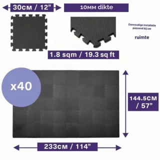 Vloerbeschermingsmat fitness - 40-delige set - 30 x 30 cm tegels