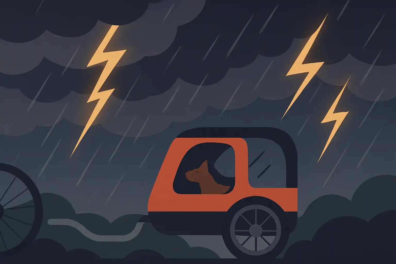 Wat te doen tijdens onweer: zo houd je je hond veilig in de hondenfietskar bij stormen en bliksem