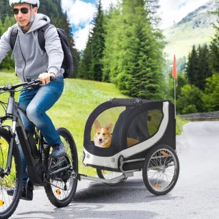 Fietskar voor honden en dieren met reflectoren en dubbele ingang