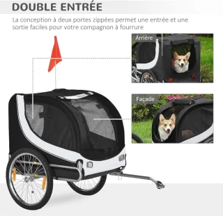 Fietskar voor honden en dieren met reflectoren en dubbele ingang