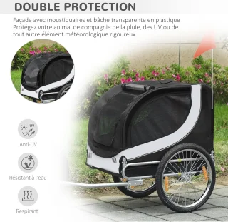 Fietskar voor honden en dieren met reflectoren en dubbele ingang