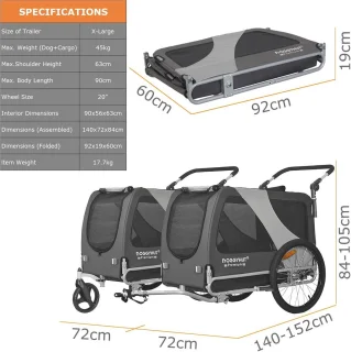 Premium XL 2-in-1 Hondenfietskar en Jogger voor Grote Honden tot 45 kg - Hondenaanhanger voor Fiets