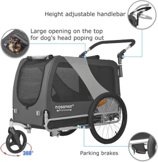 Premium XL 2-in-1 Hondenfietskar en Jogger voor Grote Honden tot 45 kg - Hondenaanhanger voor Fiets