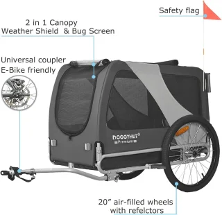 Premium XL 2-in-1 Hondenfietskar en Jogger voor Grote Honden tot 45 kg - Hondenaanhanger voor Fiets