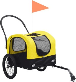 De 2-in-1 Dierenfietskar en Jogger - Opvouwbare Hondenaanhanger voor Fiets in Geel en Zwart in één oogopslag