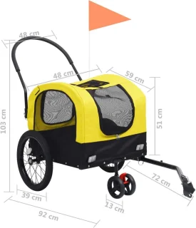 2-in-1 Dierenfietskar en Jogger - Opvouwbare Hondenaanhanger voor Fiets in Geel en Zwart