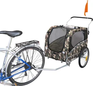 Hondenaanhanger en Fietsaanhanger voor Honden in Camouflage – Veilig en Handig voor Wandelen en Fietsen