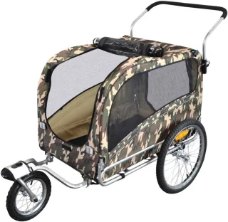 Hondenaanhanger en Fietsaanhanger voor Honden in Camouflage – Veilig en Handig voor Wandelen en Fietsen