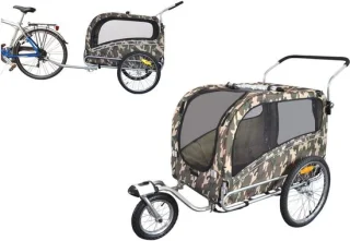 Hondenaanhanger en Fietsaanhanger voor Honden in Camouflage – Veilig en Handig voor Wandelen en Fietsen