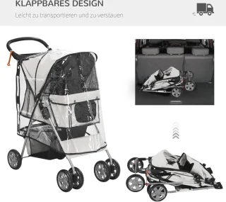 Hondenbuggy opvouwbaar voor kleine honden en katten - Met regenhoes en bekerhouder 75 x 45 x 97 cm