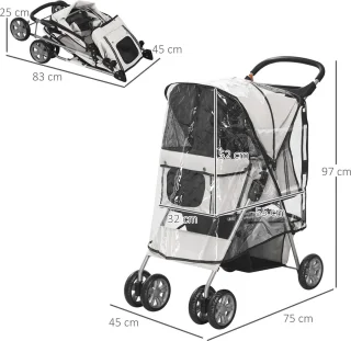 Hondenbuggy opvouwbaar voor kleine honden en katten - Met regenhoes en bekerhouder 75 x 45 x 97 cm