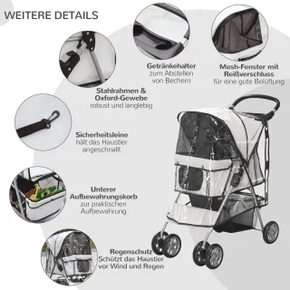 Hondenbuggy opvouwbaar voor kleine honden en katten - Met regenhoes en bekerhouder 75 x 45 x 97 cm