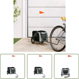 vidaXL Hondenfietskar - Hondentrailer - Hondenfietstrailer oxford stof en ijzer grijs en zwart - Fietskar Voor Hond - Hondenvoertuig - Transport Voor Hond