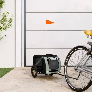 vidaXL Hondenfietskar - Hondentrailer - Hondenfietstrailer oxford stof en ijzer grijs en zwart - Fietskar Voor Hond - Hondenvoertuig - Transport Voor Hond