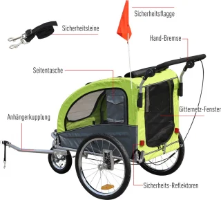 PawHut 2 in 1 hondenaanhanger fietskar jogger vlag regenhoes voor honden 4 kleuren D00-051