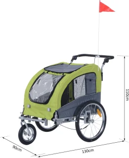 PawHut 2 in 1 hondenaanhanger fietskar jogger vlag regenhoes voor honden 4 kleuren D00-051