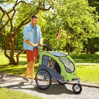 PawHut 2 in 1 hondenaanhanger fietskar jogger vlag regenhoes voor honden 4 kleuren D00-051