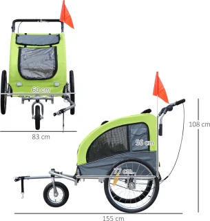 PawHut 2 in 1 hondenaanhanger fietskar jogger vlag regenhoes voor honden 4 kleuren D00-051